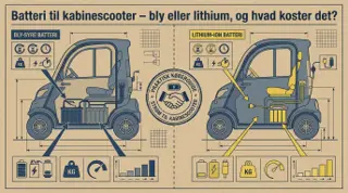 Snittegning af to kabinescootere side om side, den ene med blysyrebatteri og den anden med lithiumbatteri